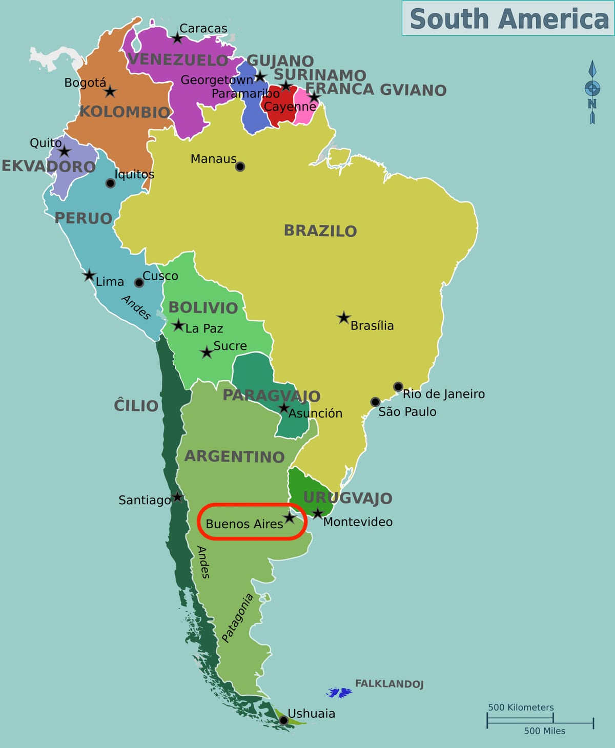 Buenos Aires op de kaart van Argentinië